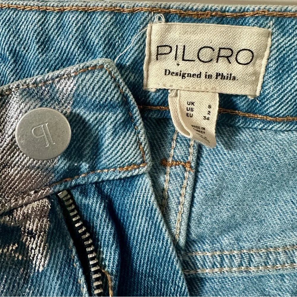 Pilcro by Anthropologie Metallic Coated Denim Mini Skirt Silver Blue - 2